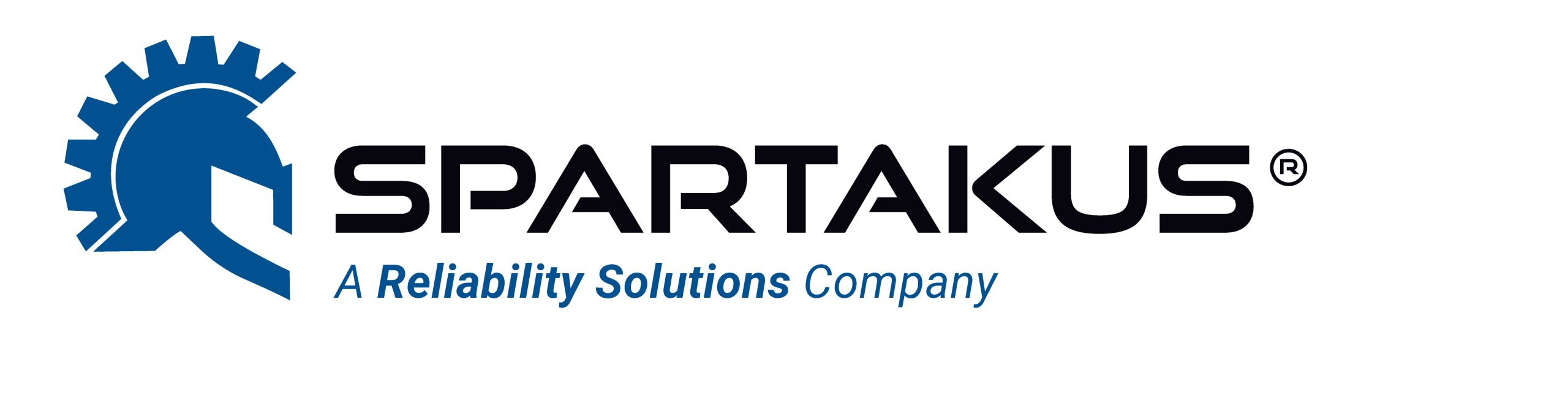 Spartakus Technologies logo, a Reliability Solutions Company, featuring a blue gear and helmet design.